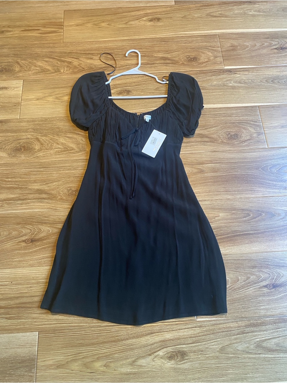 Cotton Candy Black Puff-Sleeve Mini Dress